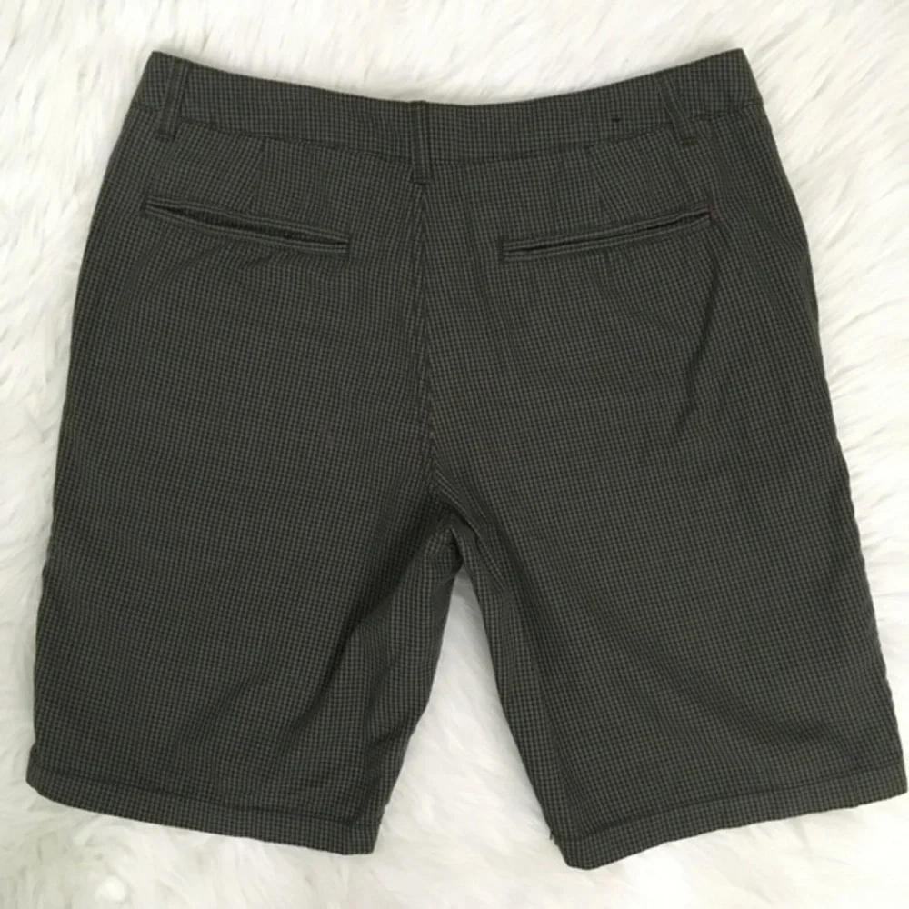 Adam Levine Mens Shorts Tiny Plaid Green Flat Front 34 Bermuda Welt Back Pockets - Picture 3 of 14